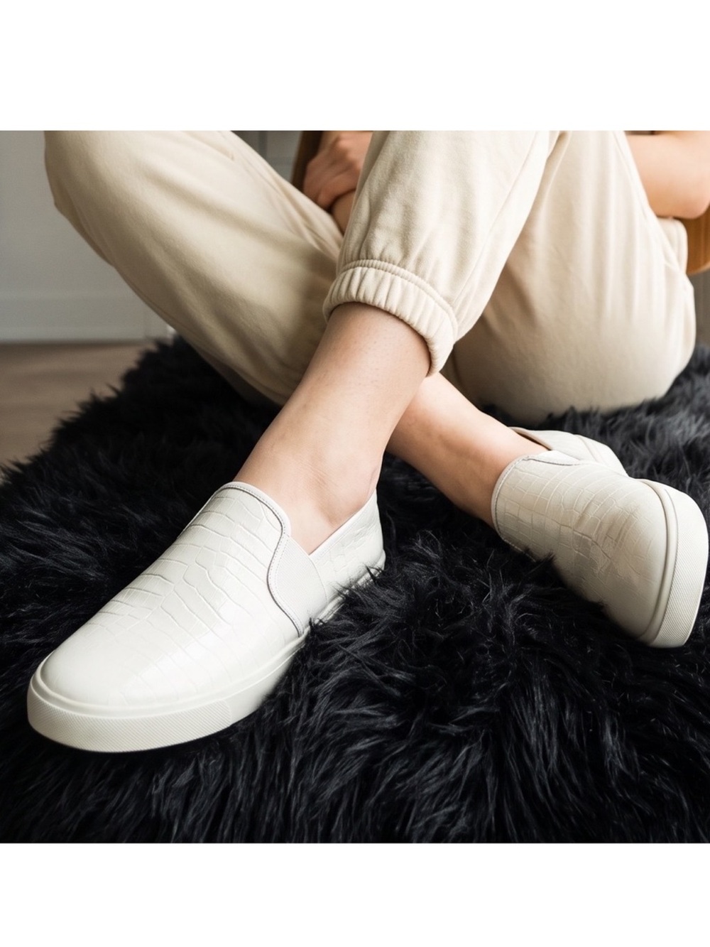 Vince Cream Croc-Embossed Slip-On Sneakers